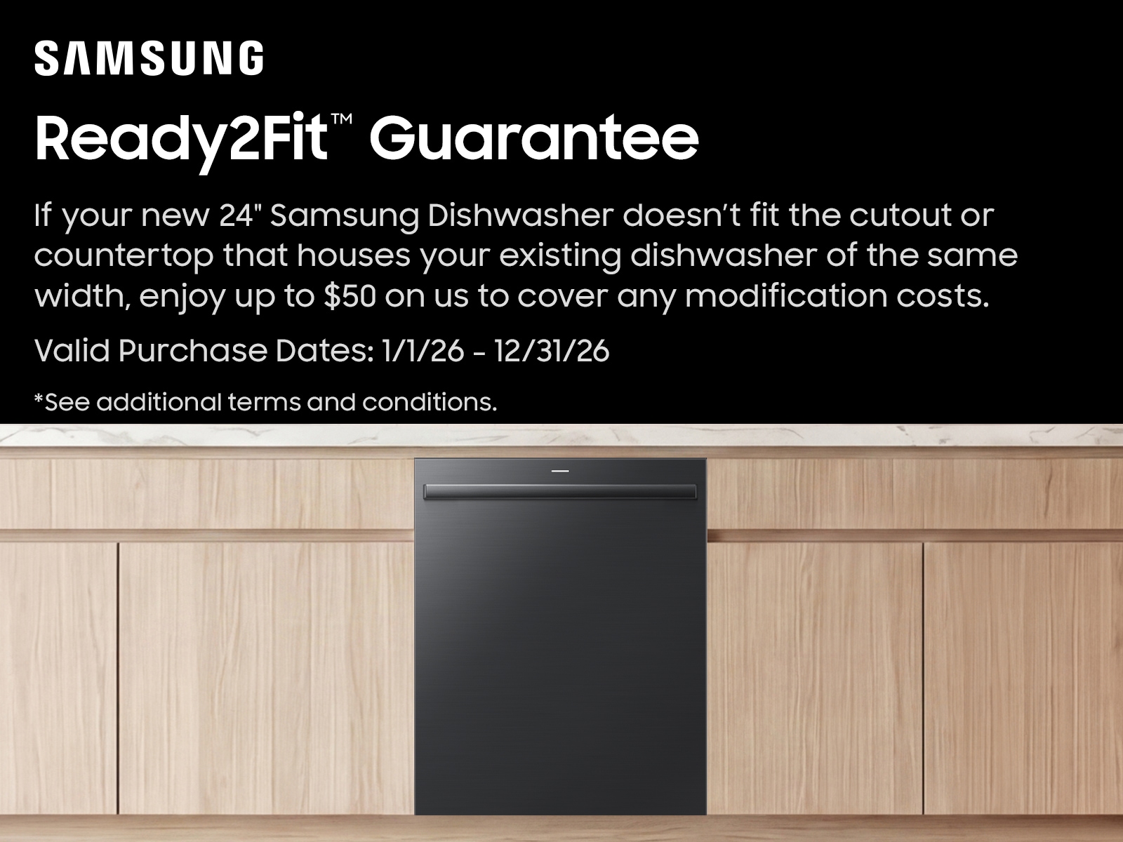 Ready2Fit Guarantee Offer for  38 dBA Bespoke AI Smart Dishwasher with 3rd Rack Washing System
