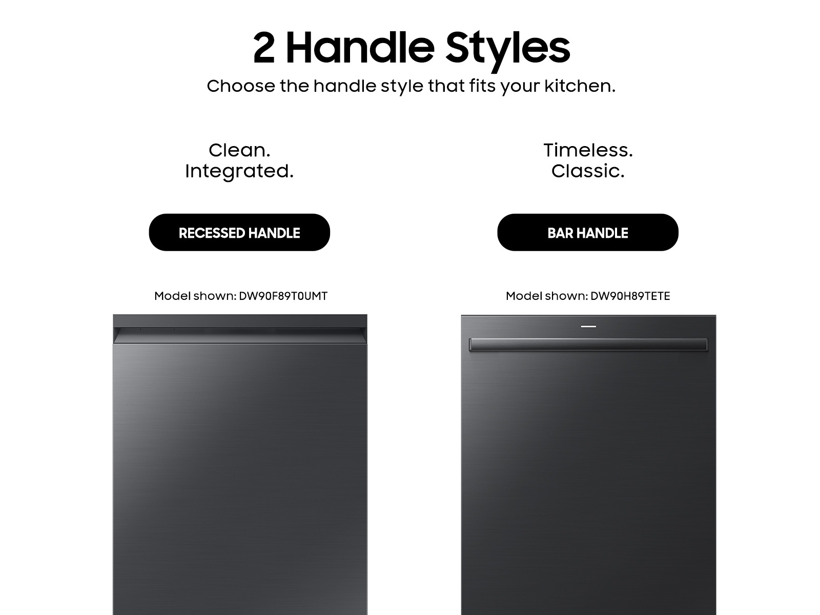 3 Handle Options available on DW90 series dishwashers