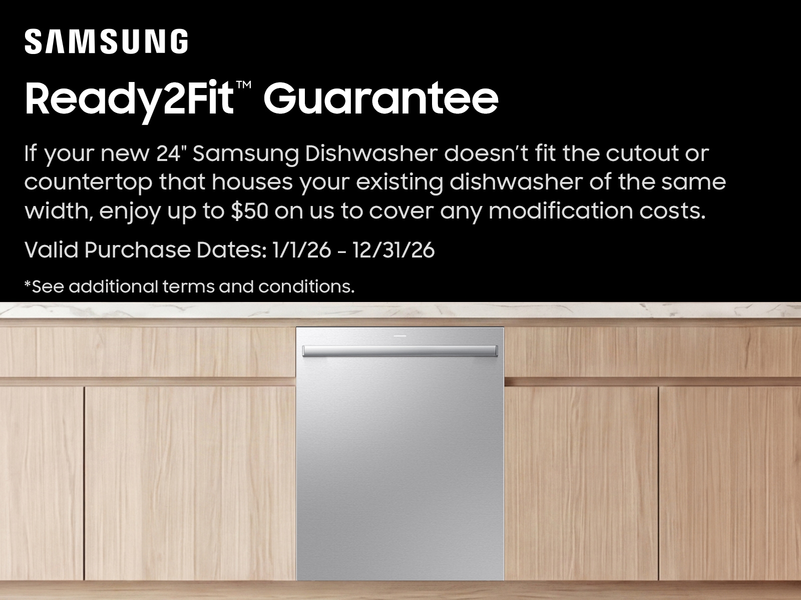 Ready2Fit Guarantee Offer for  38 dBA Bespoke AI Smart Dishwasher with 3rd Rack Washing System