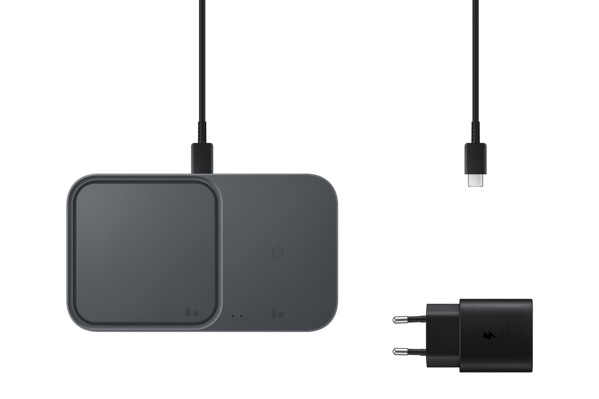 15W Wireless Charger Duo with Travel Adapter Top2 Dark Gray 