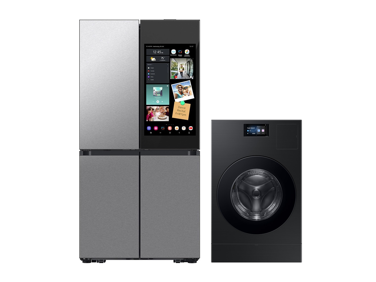 Samsung Bespoke Home Appliance Package with 4-Door Flex™ Fridge & AI Vented Washer Dryer Combo in Black