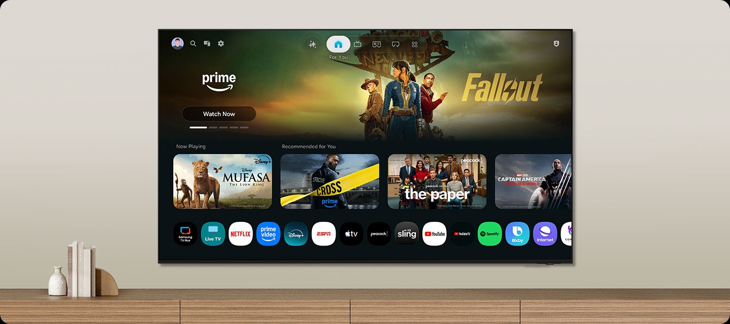 A screenshot of the One UI Tizen operating system running on a Samsung OLED S95H TV.