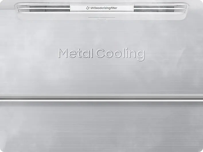 Empty shelves inside of a Samsung Bespoke refrigerator