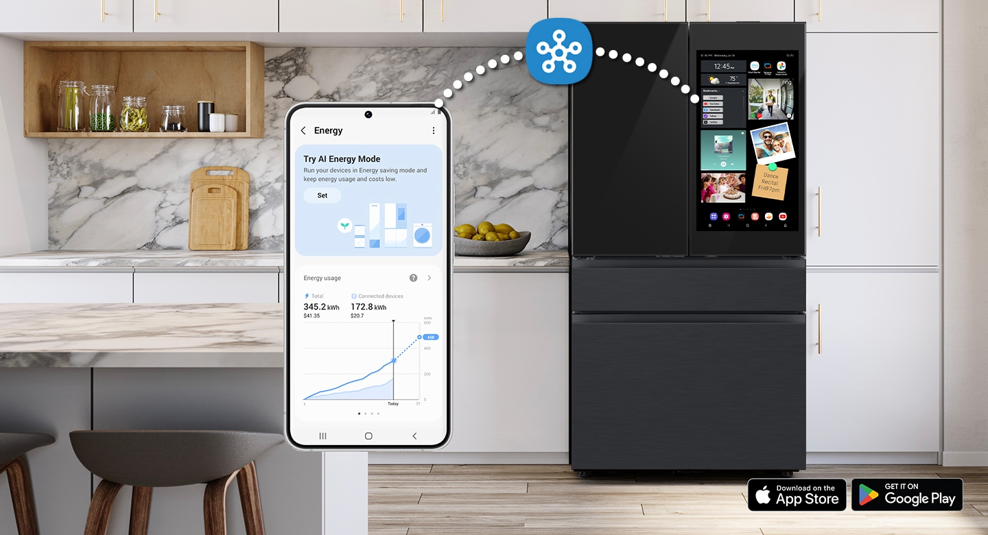 Bespoke 23 cu. ft. Counter Depth 4-Door French Door Refrigerator with AI Family Hub™+ AI Vision Inside™ in White Glass