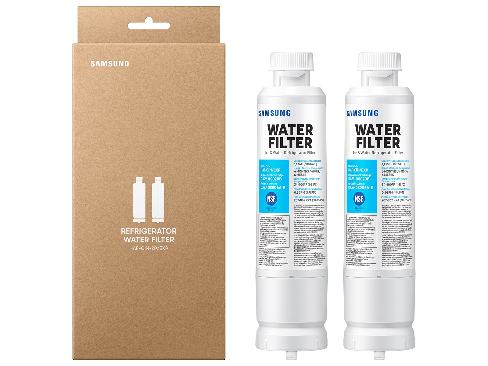 HAF-CIN 2 Pack Refrigerator Water Filter White