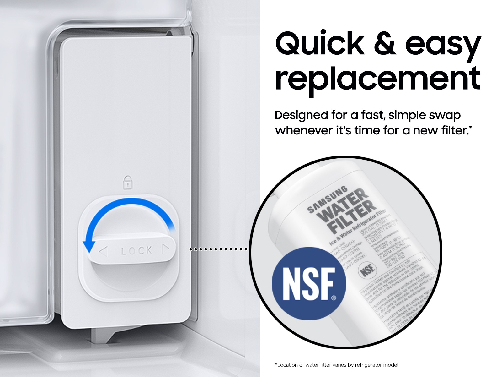 Water Filter Refrigerator Accessory with Fresh filtered Water with Certified performance White