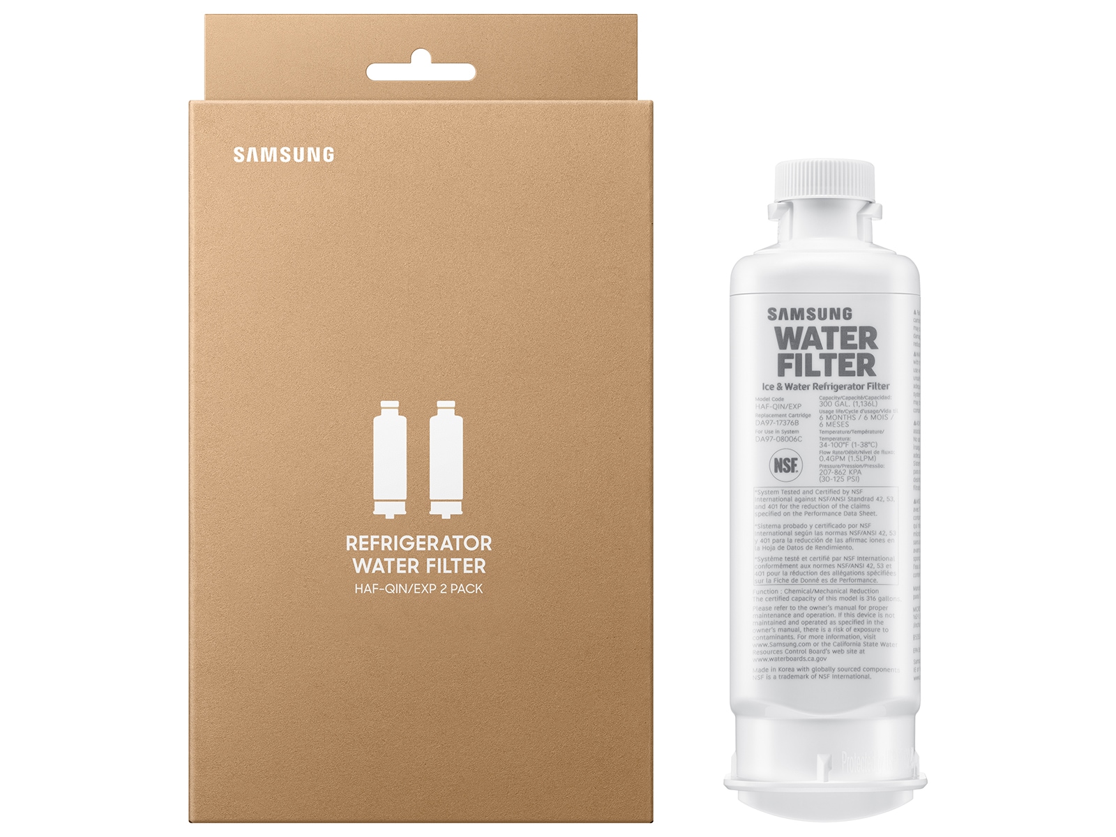 Water Filter for Refrigerator HAF-QIN (2 Pack) White