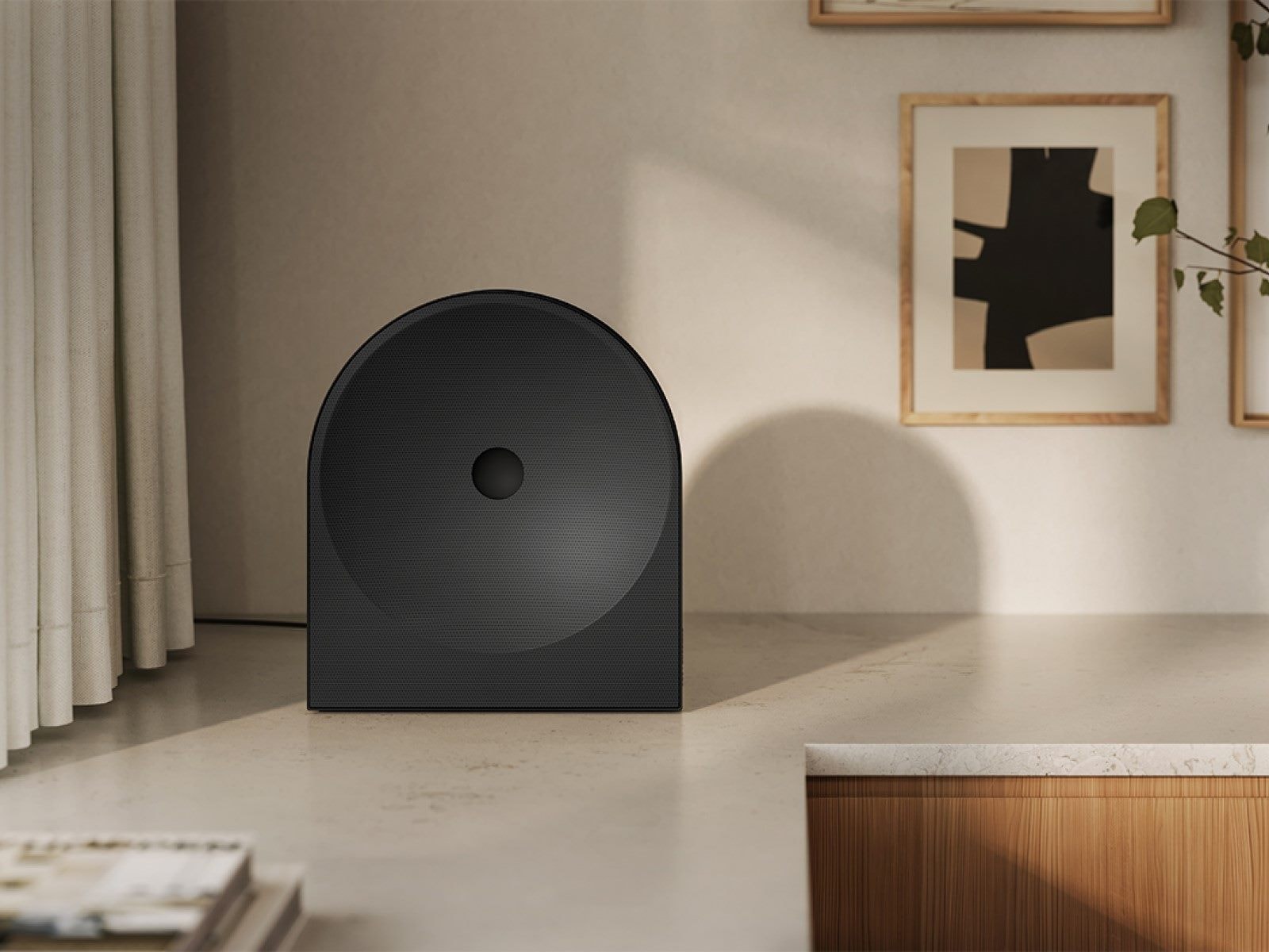 A lifestyle shot showing how the Music Studio LS50H fits into the décor of a designer kitchen.