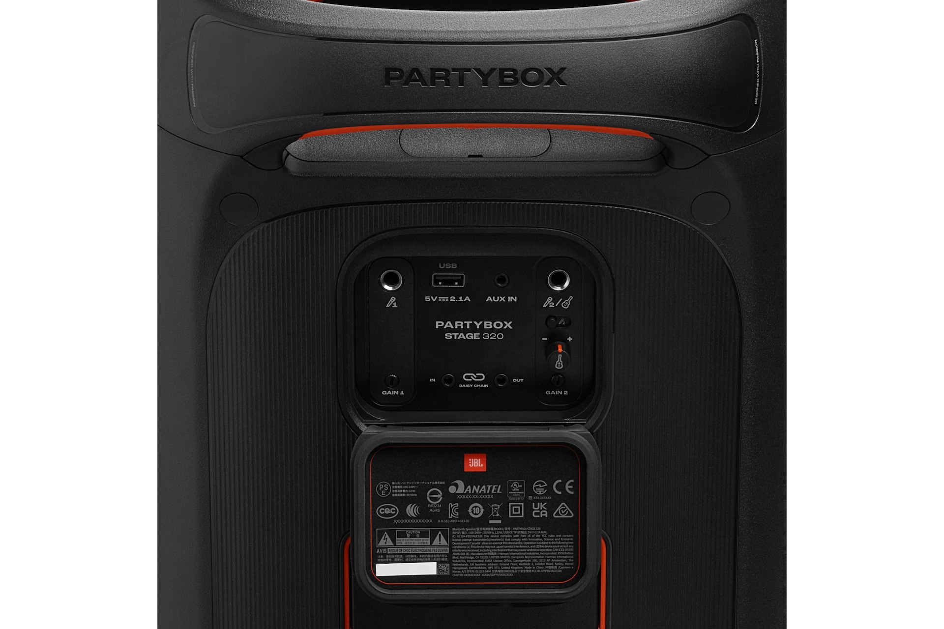 JBL Partybox Stage 320 Connections-Open Black 