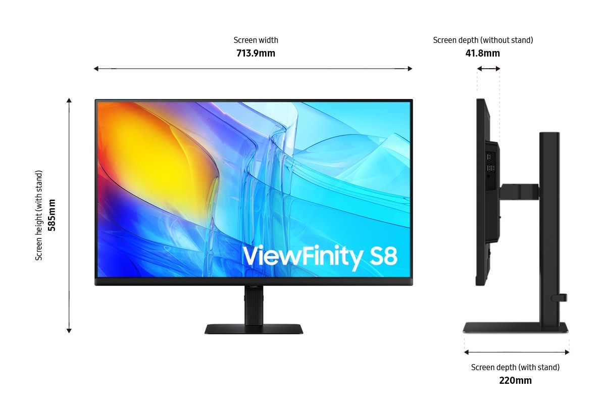 32” ViewFinity S8 (S80D) 4K UHD HDR10 High Resolution Monitor with Ergonomic Stand