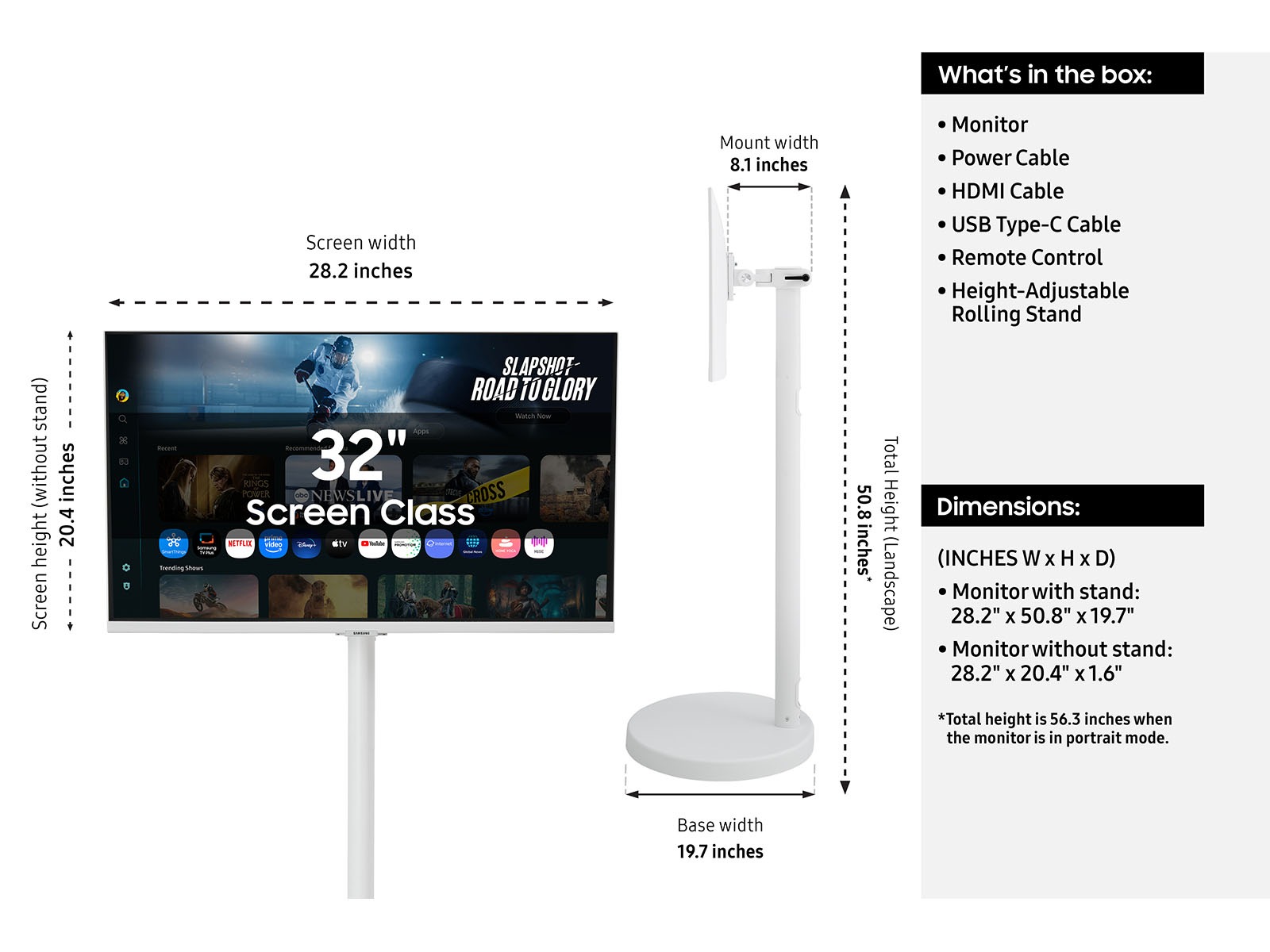 Movingstyle M7 – 4K UHD Smart Monitor with Adjustable Rolling Stand White