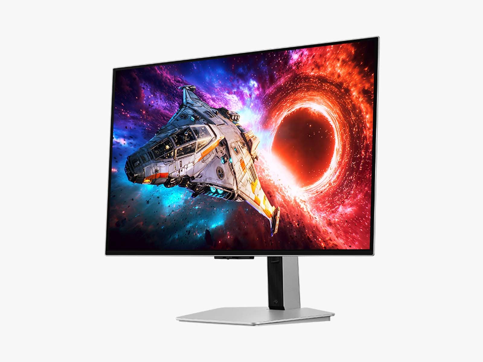 A three-quarters view of the Samsung 32 Inch Odyssey OLED G8 G80SH.