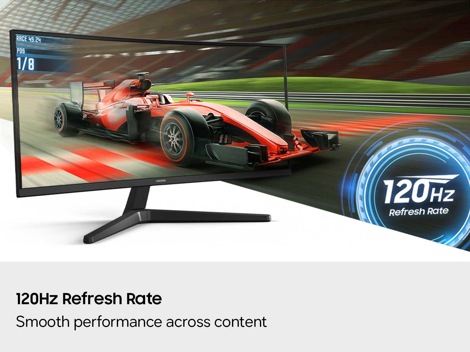 An illustration of a race car used to demonstrate the ViewFinity S5 S55GH monitor’s 120Hz refresh rate.