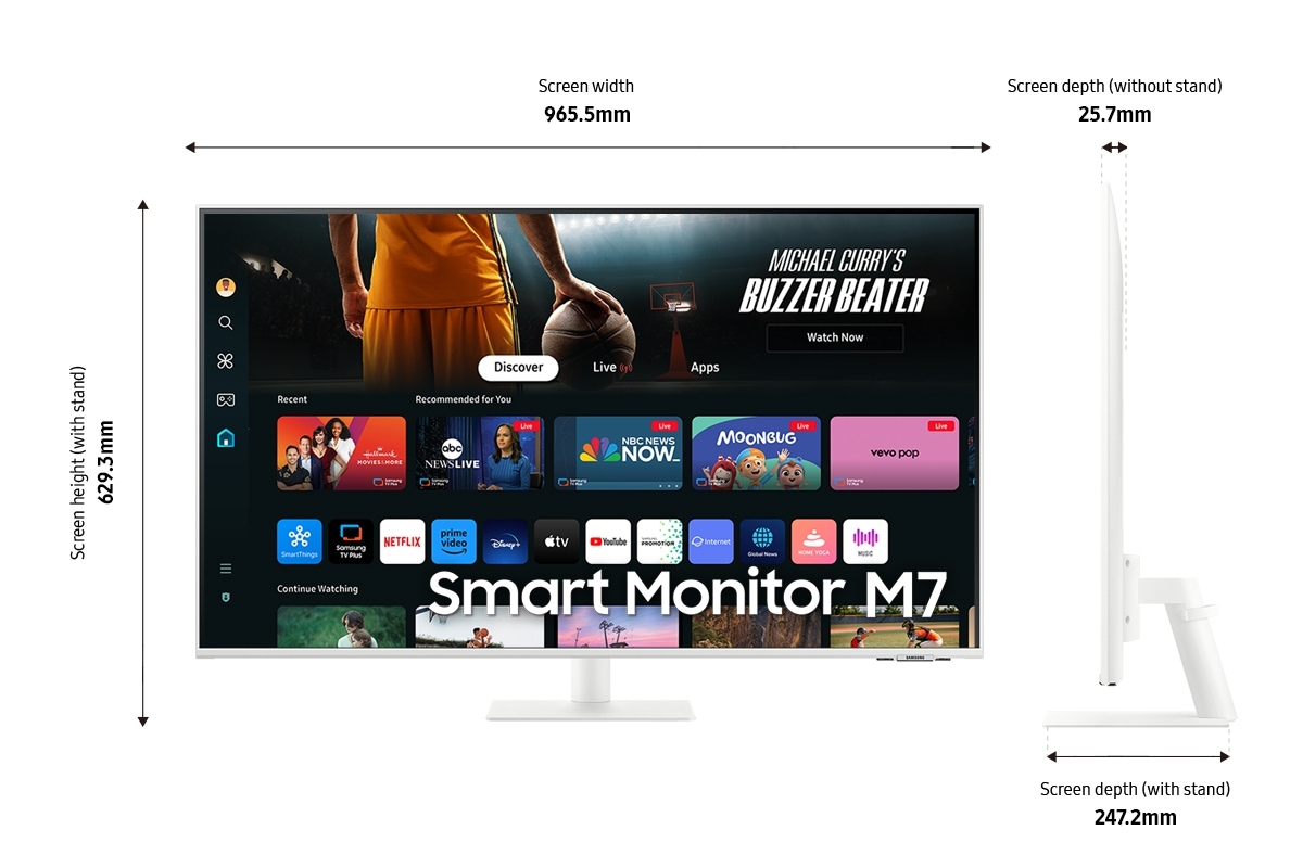 43" Smart Monitor M7 (M70D) 4K UHD with Streaming TV, Speakers and USB-C White