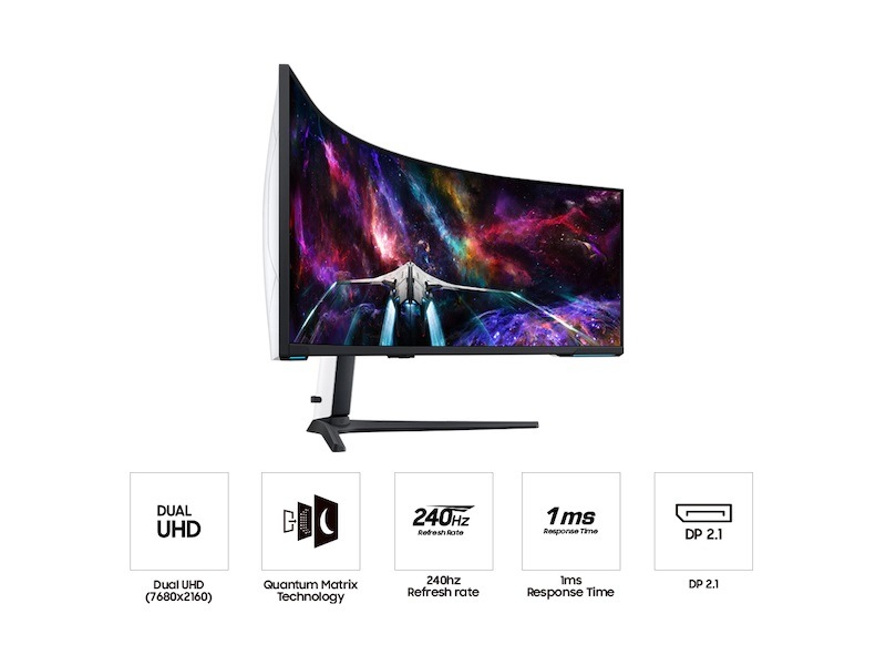 57" Odyssey Neo G9 Dual 4K UHD Quantum Mini-LED 240Hz 1ms(GtG) HDR 1000 Curved Gaming Monitor White