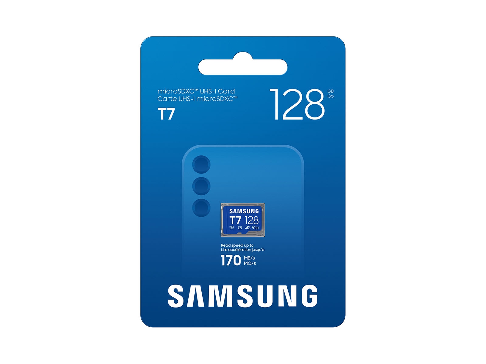 128GB T7 microSDXC Card UHS-I Blue - front package