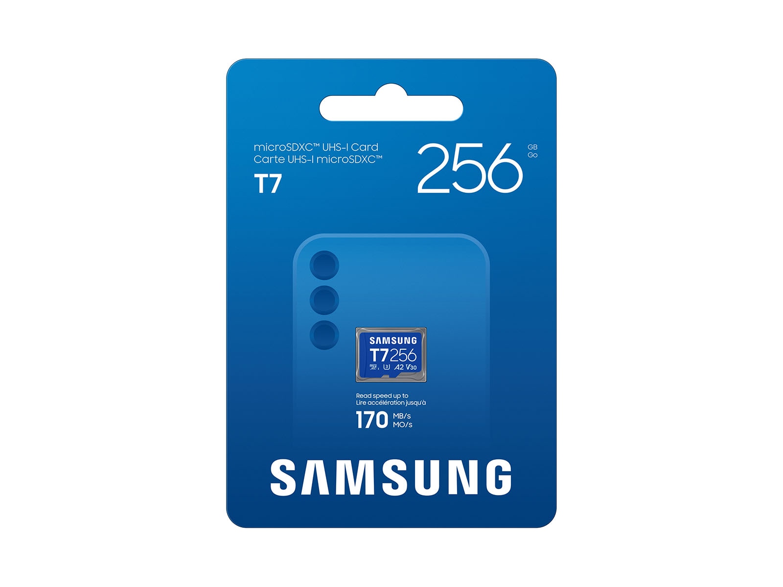 256GB T7 microSDXC Card UHS-I Blue - front package