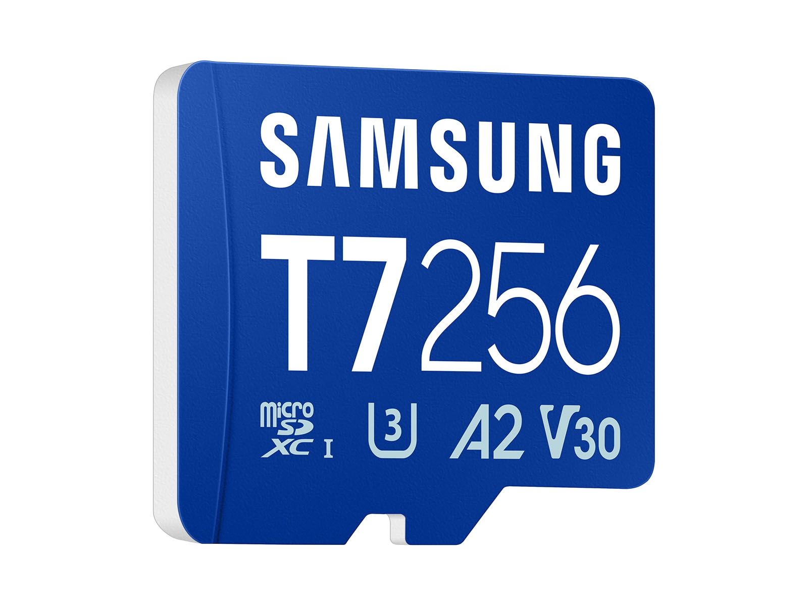 A three-quarters product view of the 256GB T7 microSDXC Card