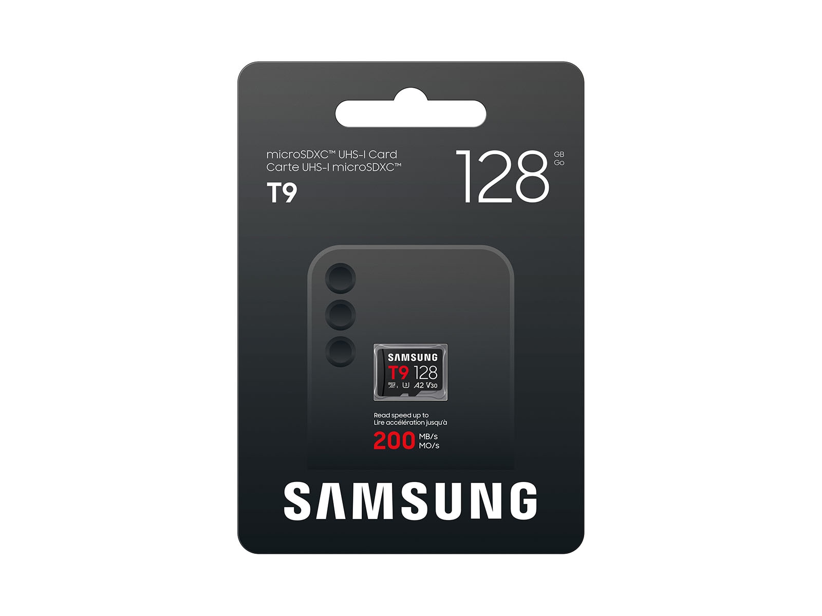 A front package view of the 128GB T9 microSDXC Card