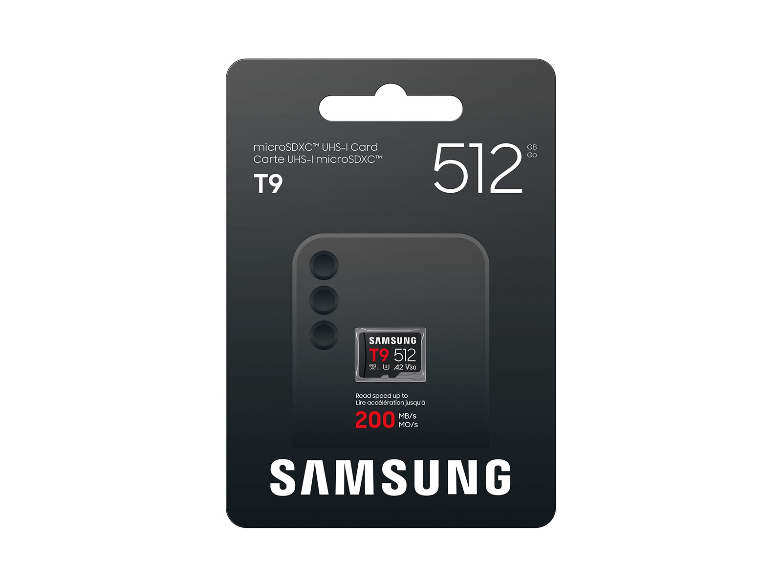A front package view of the 512GB T9 microSDXC Card