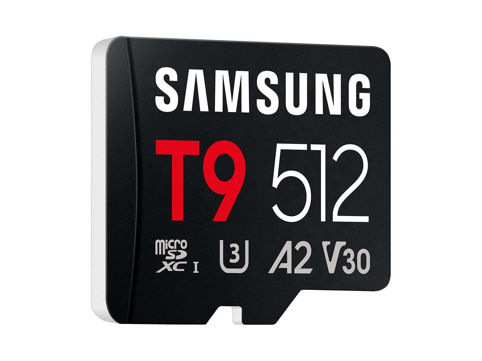 A three-quarters product view of the 512GB T9 microSDXC Card