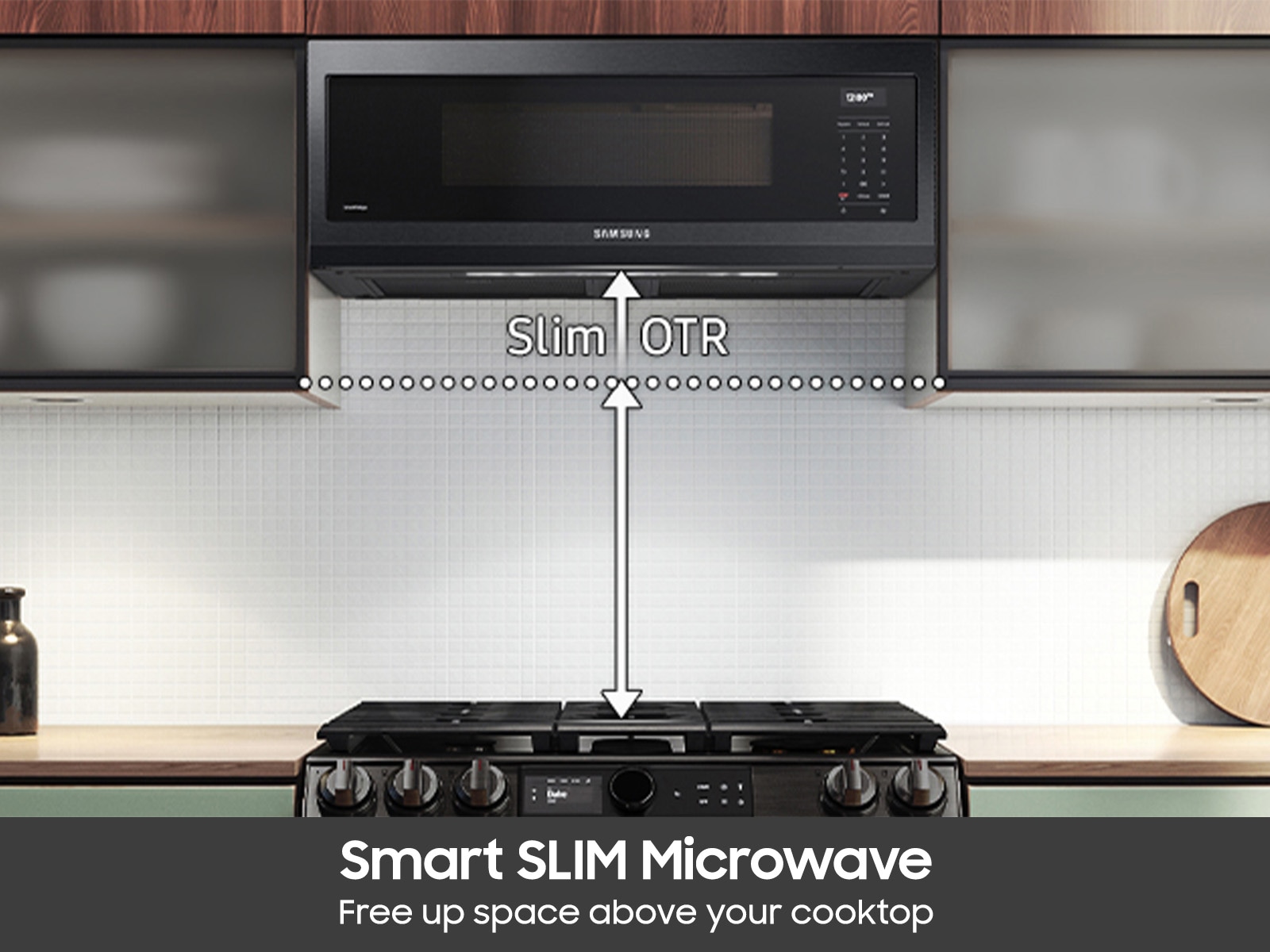 1.1 cu. ft. Smart SLIM Over-the-Range Microwave with 400 CFM Ventilation in Matte Black Steel Black