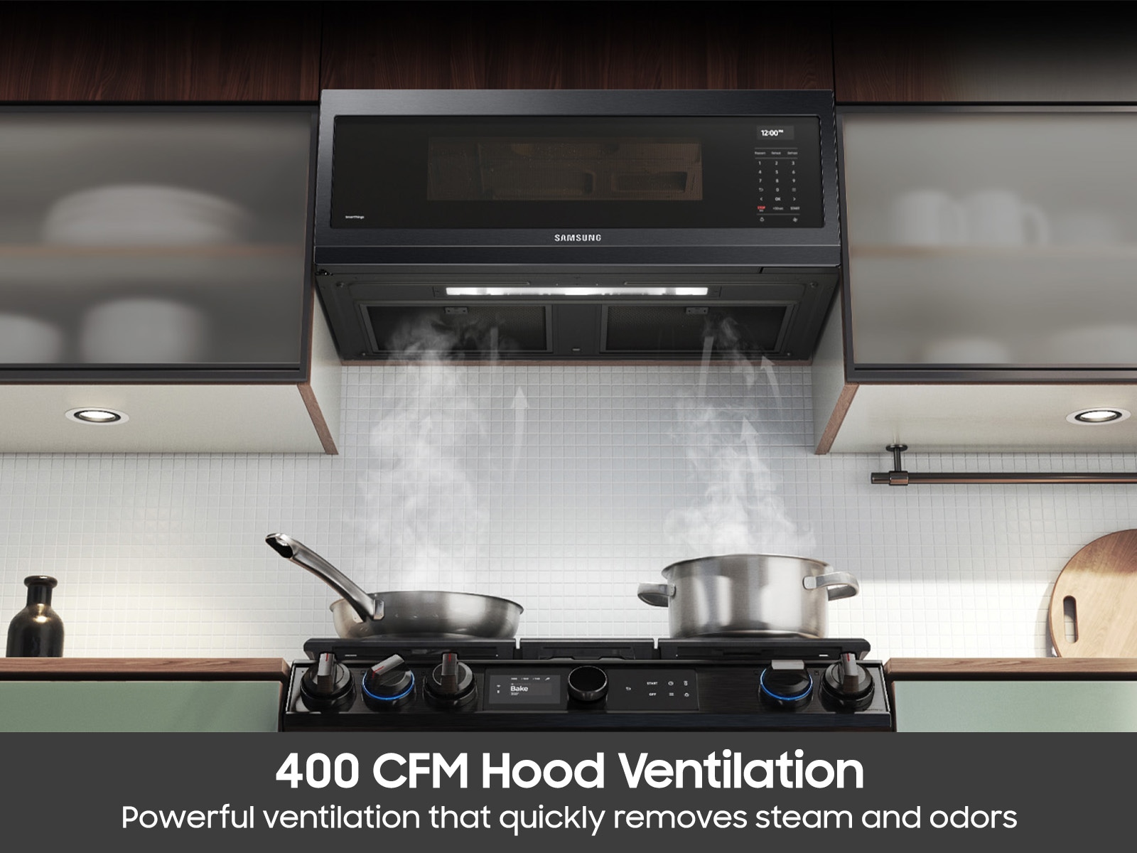 1.1 cu. ft. Smart SLIM Over-the-Range Microwave with 400 CFM Ventilation in Matte Black Steel Black