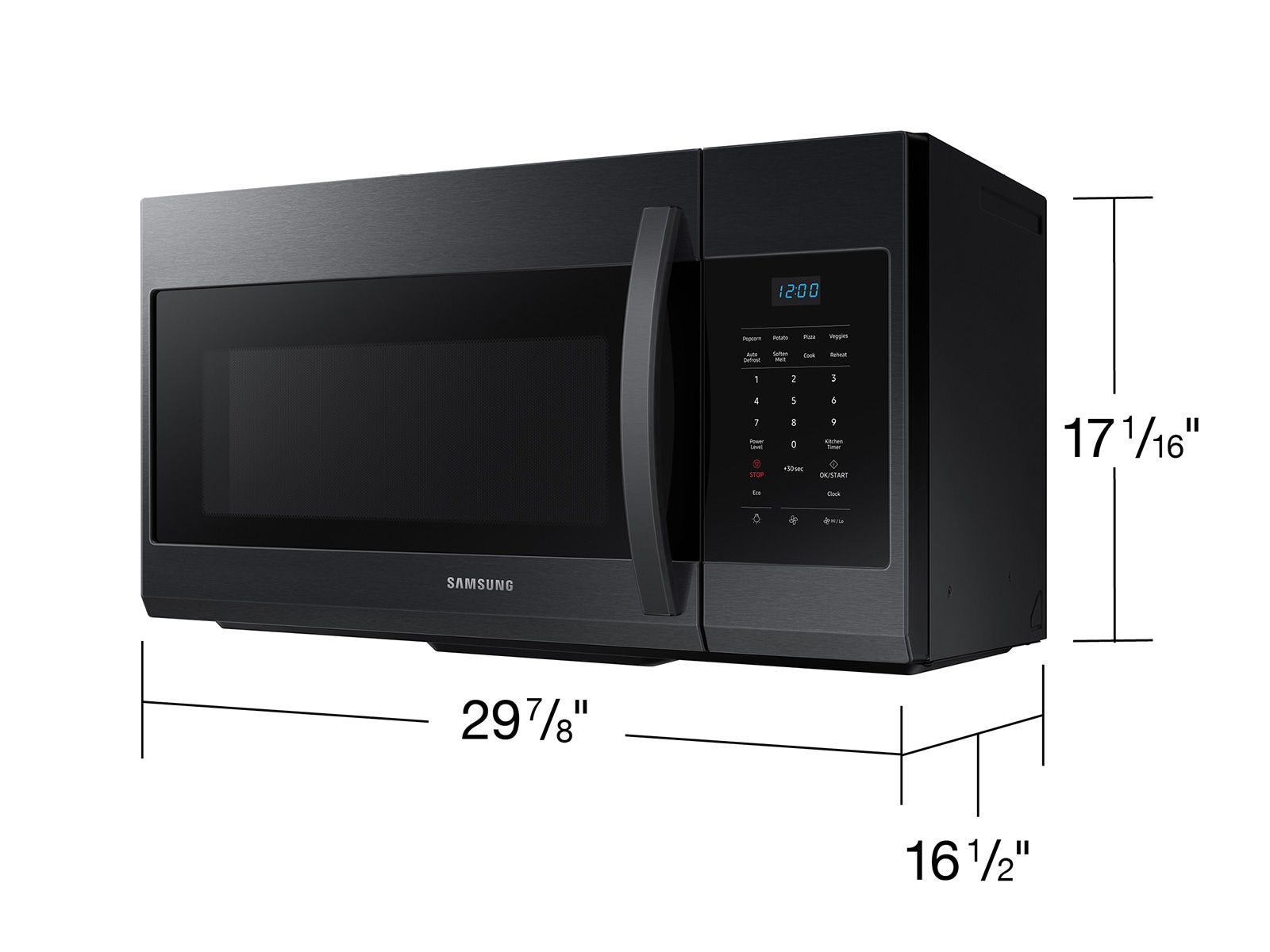 Dimensions of 1.7 cu. ft. Over-the-Range Microwave in inches: 29 7/8 x 15 5/32 x 16 29/32