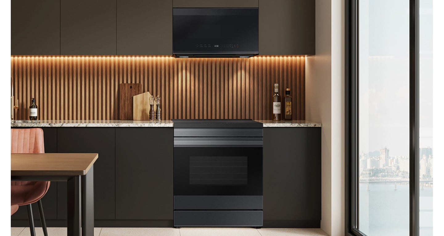 Bespoke 2.1 cu. ft. Over-the-Range Microwave with Edge to Edge Glass Display in Matte Black Steel