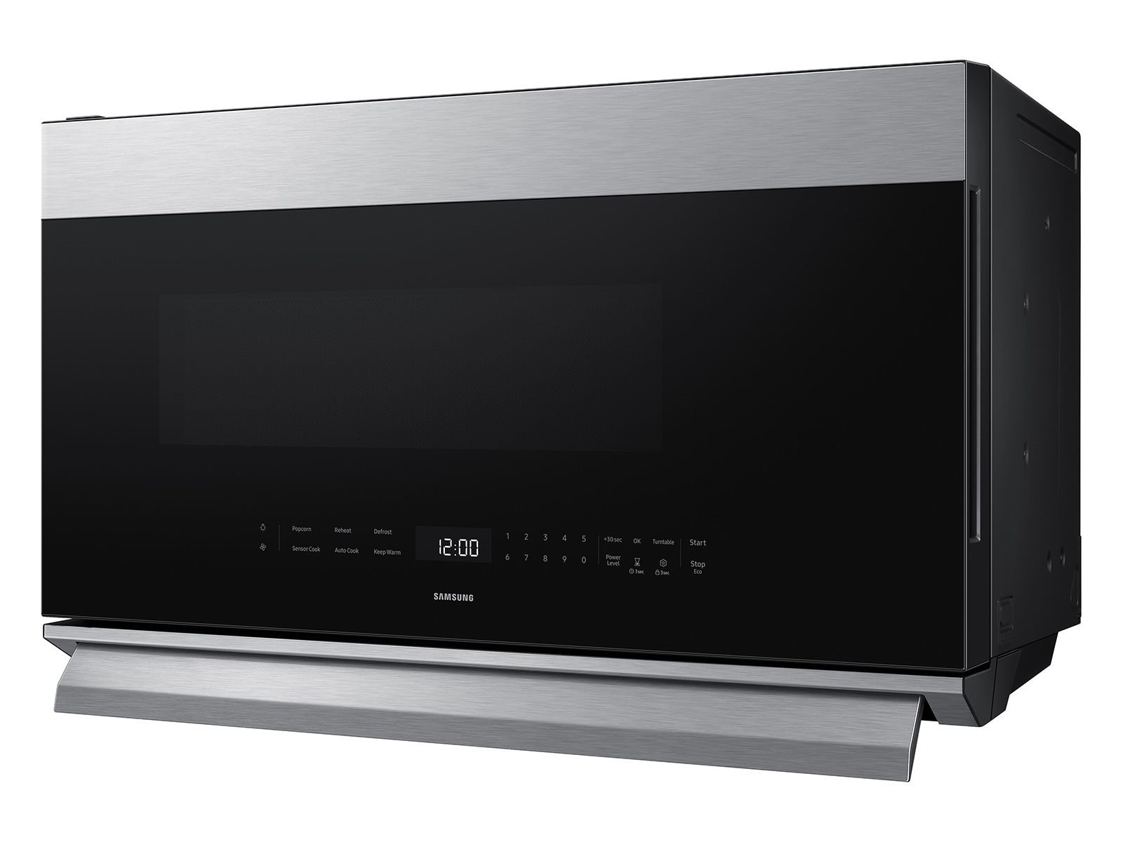 Right angle view of the 2.1 cu. ft. Smart Over-the-Range Microwave with DualVent Technology with vent open