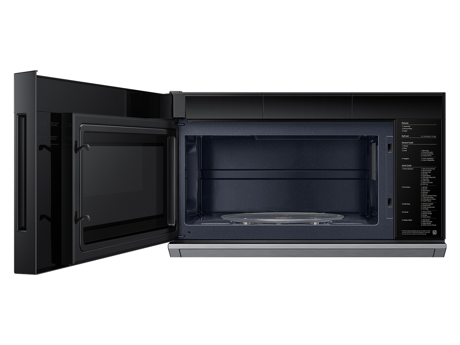 Door open image of 2.1 cu. ft. Smart Over-the-Range Microwave with DualVent Technology