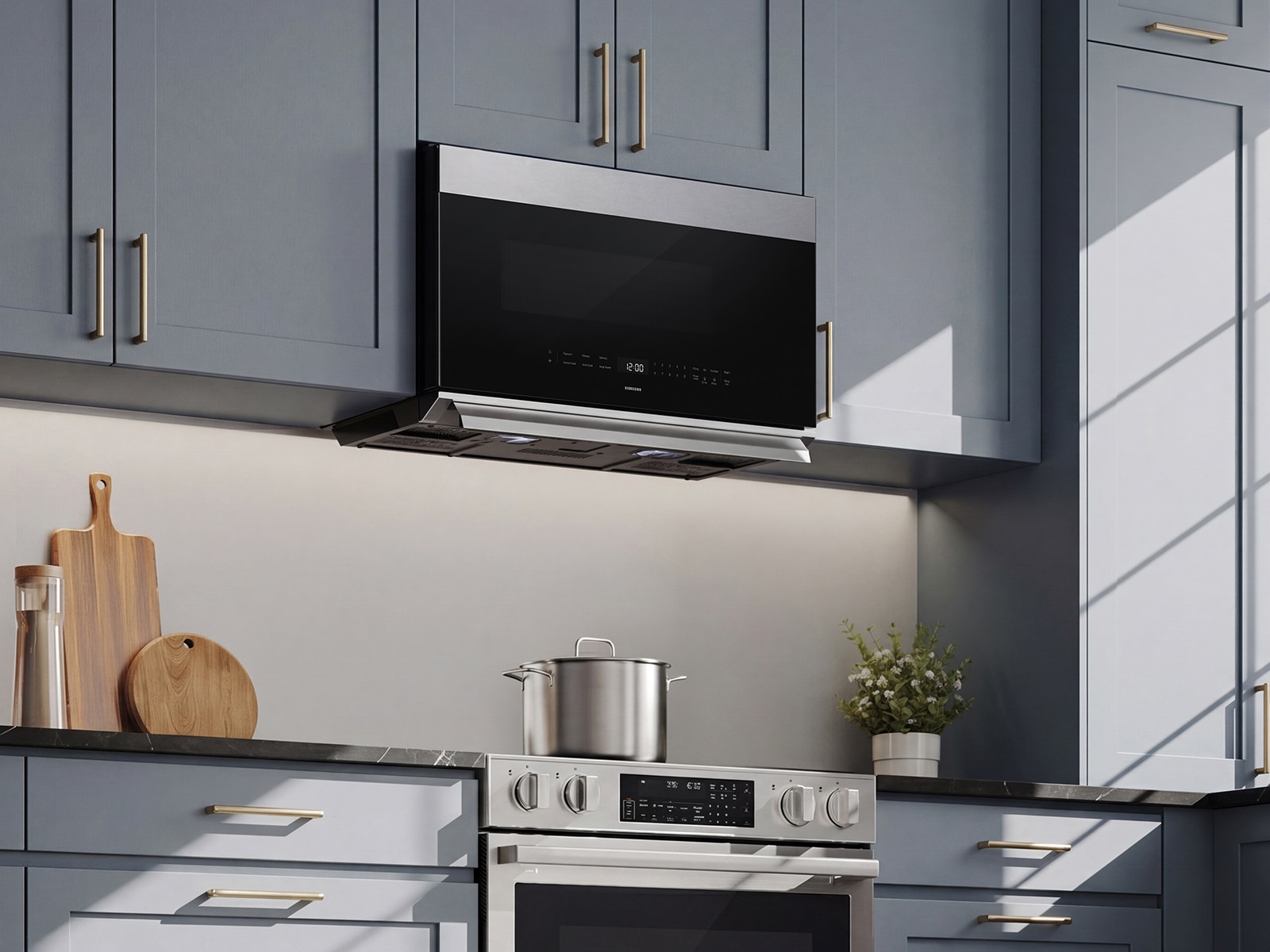 Kitchen lifestyle image 2.1 cu. ft. Smart Over-the-Range Microwave with DualVent Technology