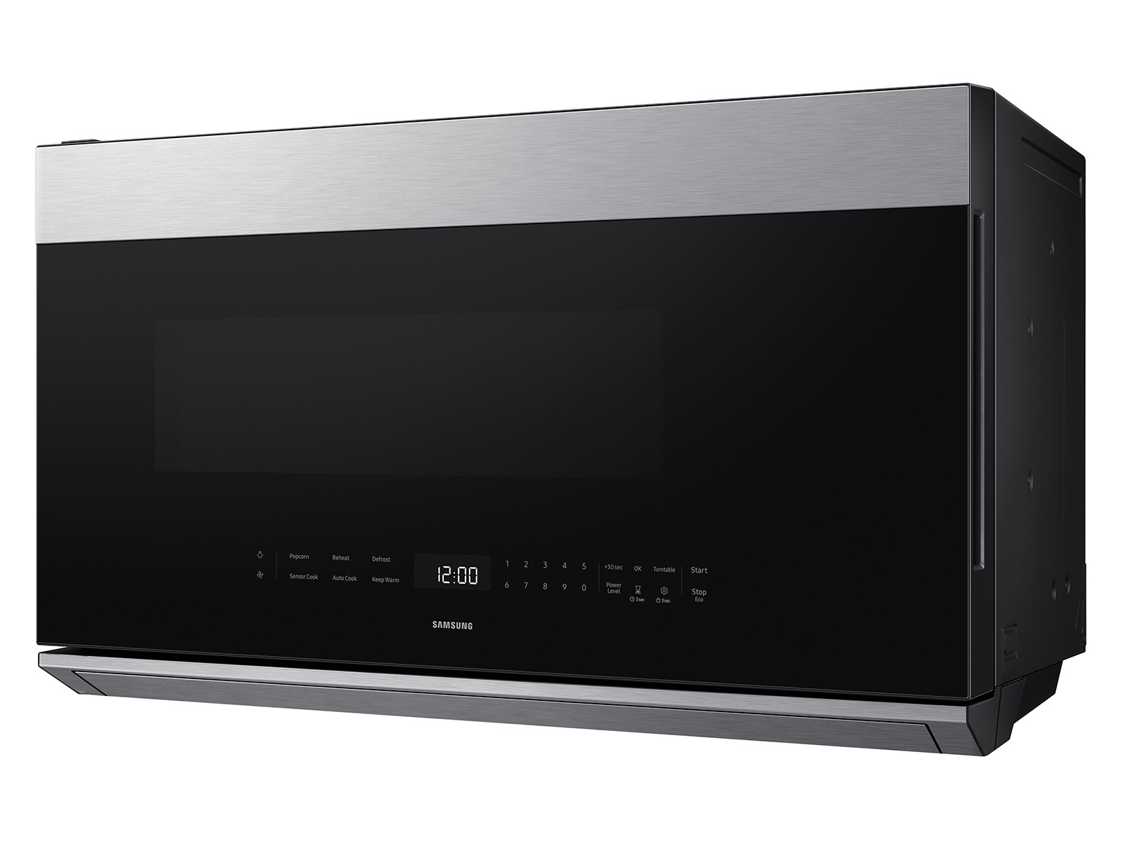 Right angle view of the 2.1 cu. ft. Smart Over-the-Range Microwave with DualVent Technology with vent closed
