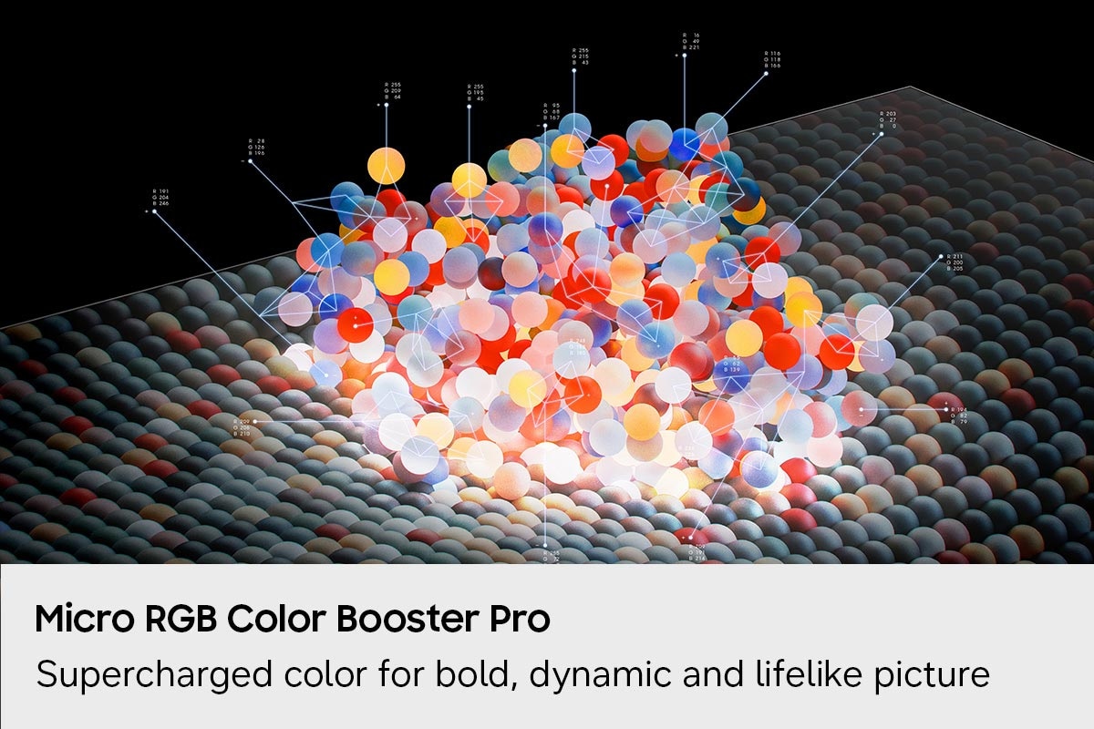 A visualization of the difference Samsung Micro RGB HDR Pro technology makes in an aquatic scene on the Micro RGB R85H.