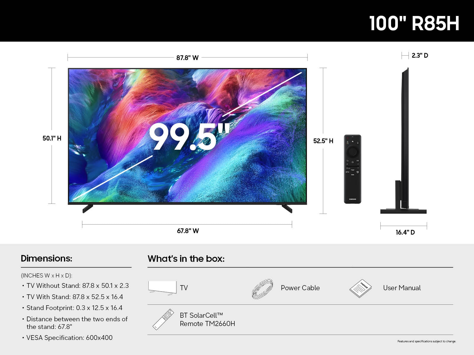 A diagram of the dimensions and specs of the Micro RGB R85H.