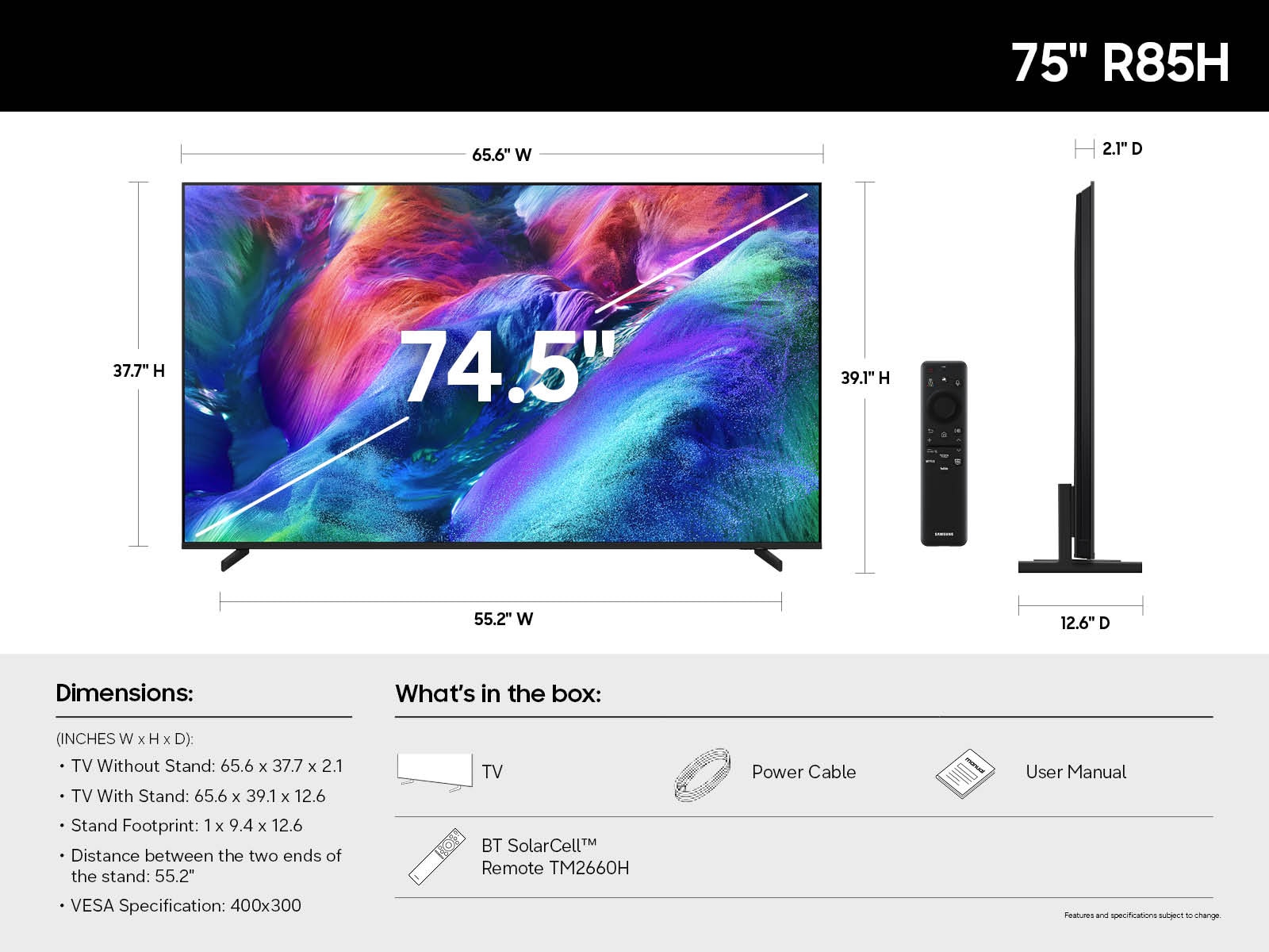 A diagram of the dimensions and specs of the Micro RGB R85H.