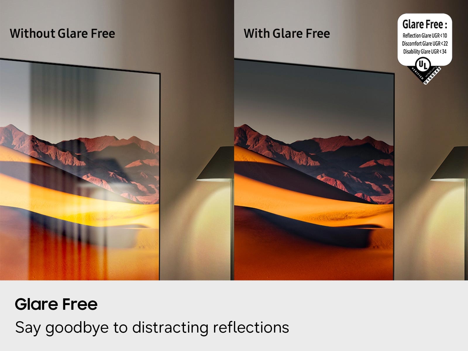 A with and without comparison image of how the glare free display looks on the Micro RGB R95H.