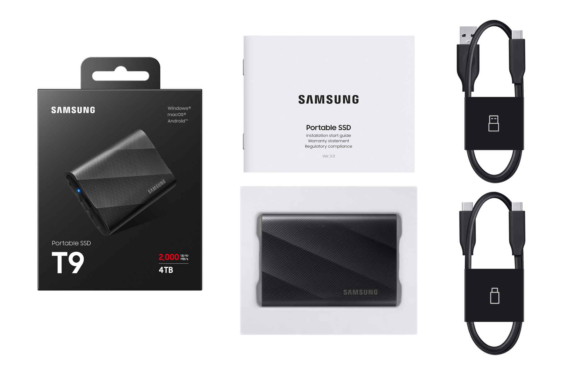 Portable SSD T9 USB 3.2 Gen 2x2 Group-Shot Black 