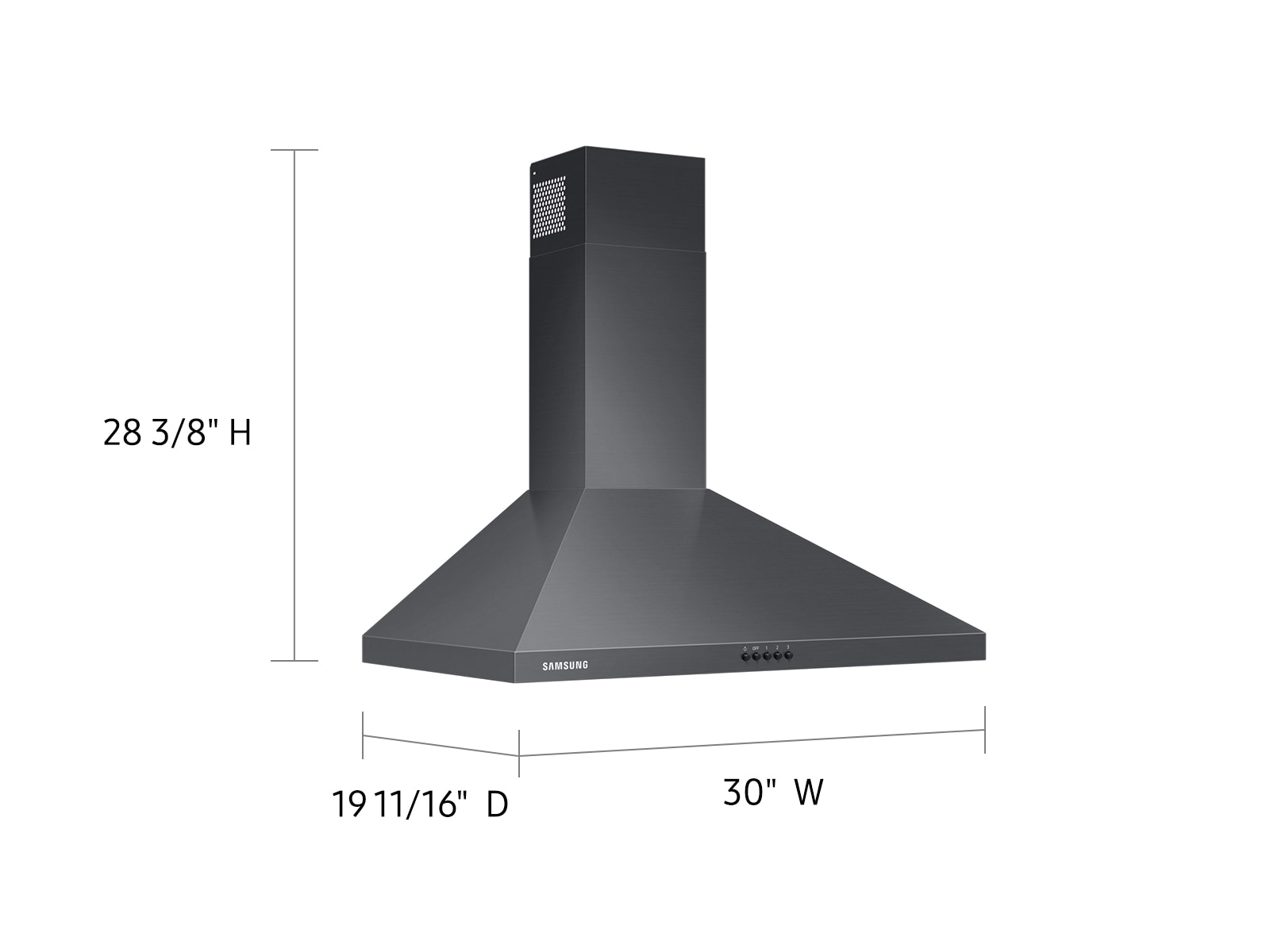 30" Wall Mount Hood in Black Stainless Steel Black