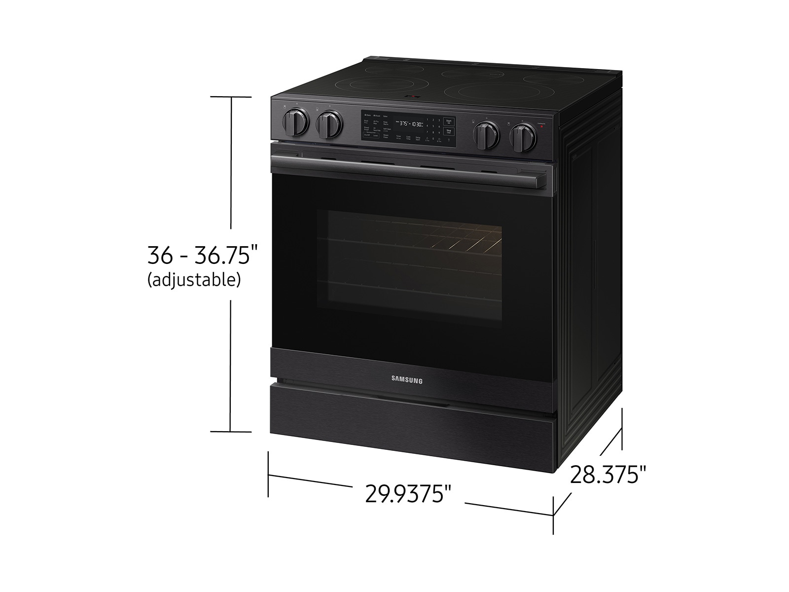 Dimensions of  Bespoke Smart Slide-In Electric Range with No Preheat Air Fry Max and True Convection | Samsung US