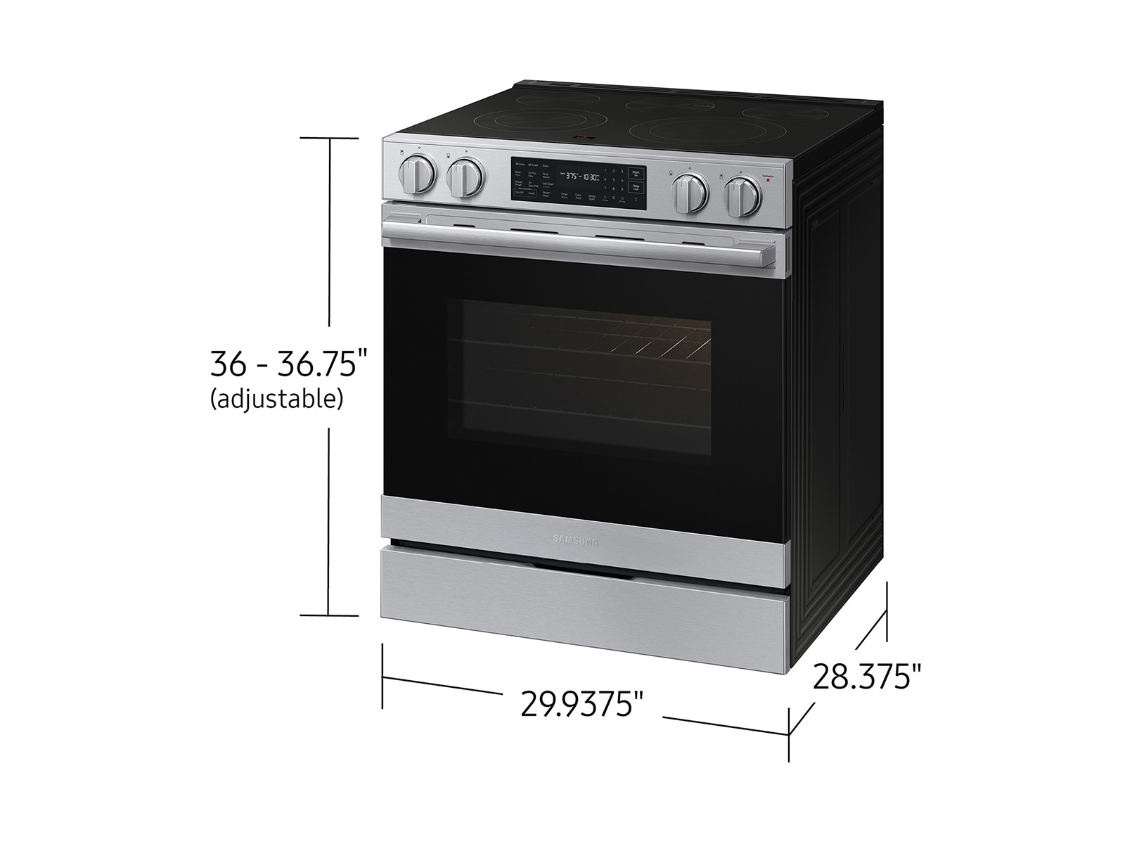 Dimensions of  Bespoke Smart Slide-In Electric Range with No Preheat Air Fry Max and True Convection | Samsung US