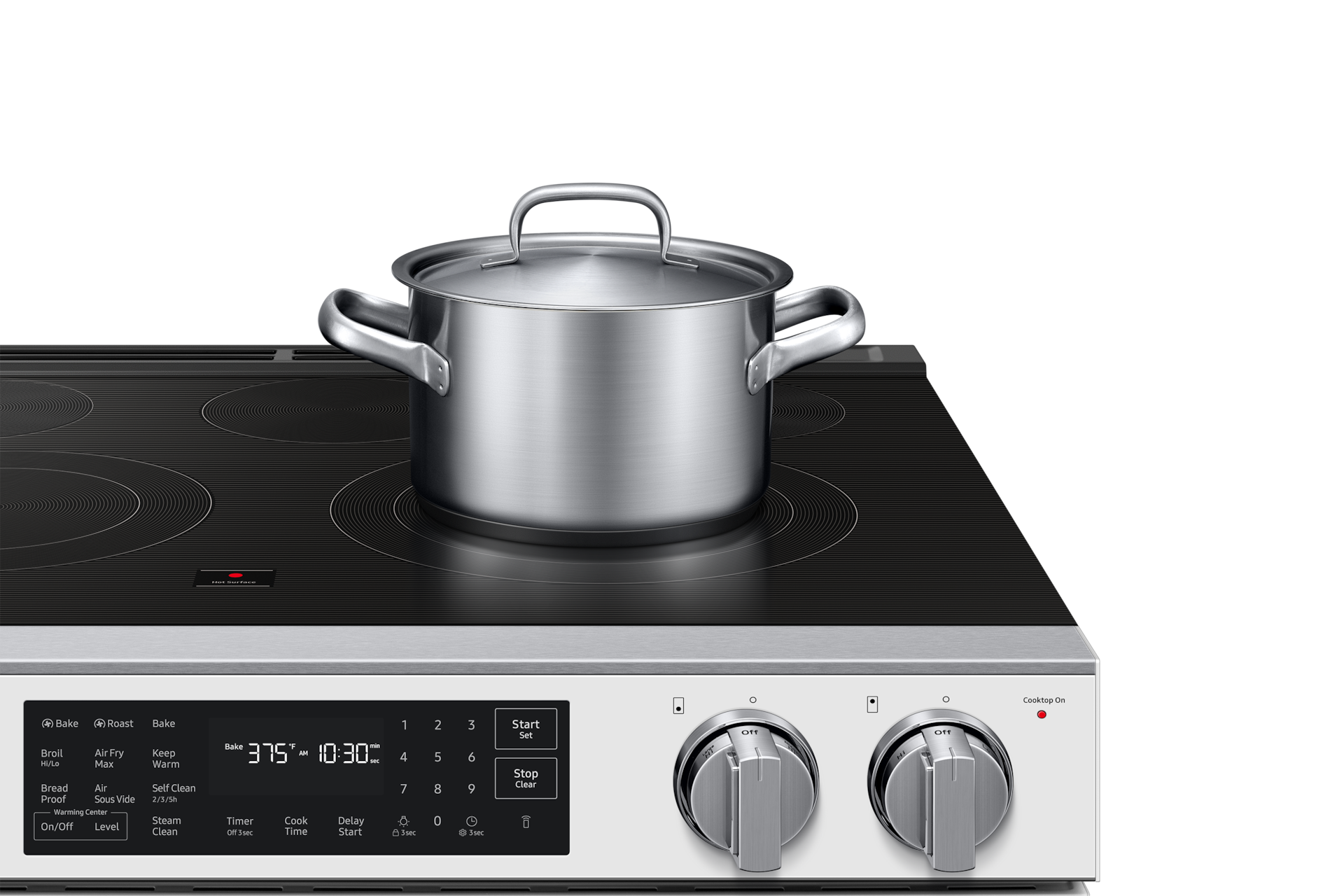 Detail image showing closeup of of  Bespoke Smart Slide-In Electric Range with No Preheat Air Fry Max and True Convection | Samsung US