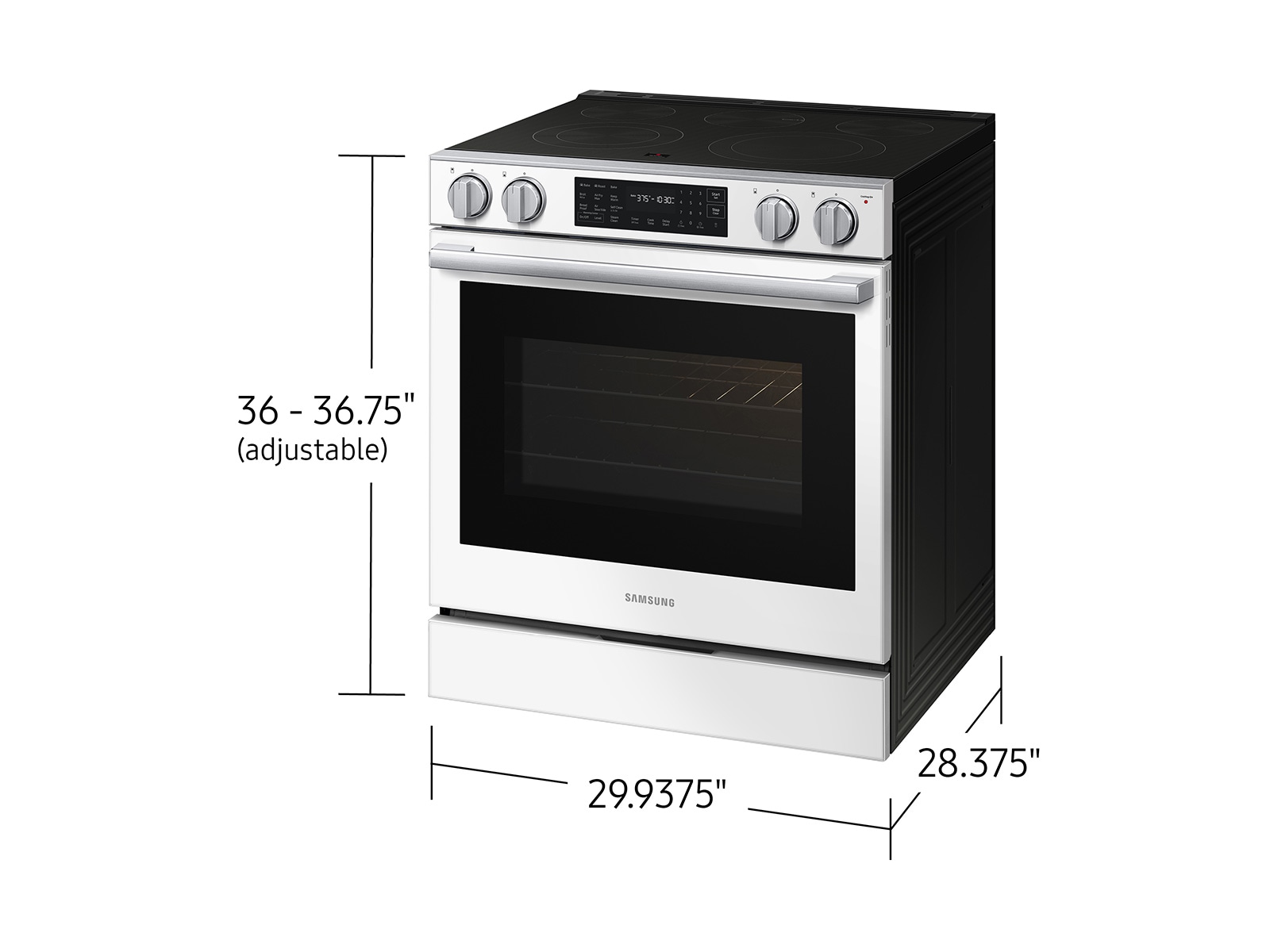 Dimensions of  Bespoke Smart Slide-In Electric Range with No Preheat Air Fry Max and True Convection | Samsung US