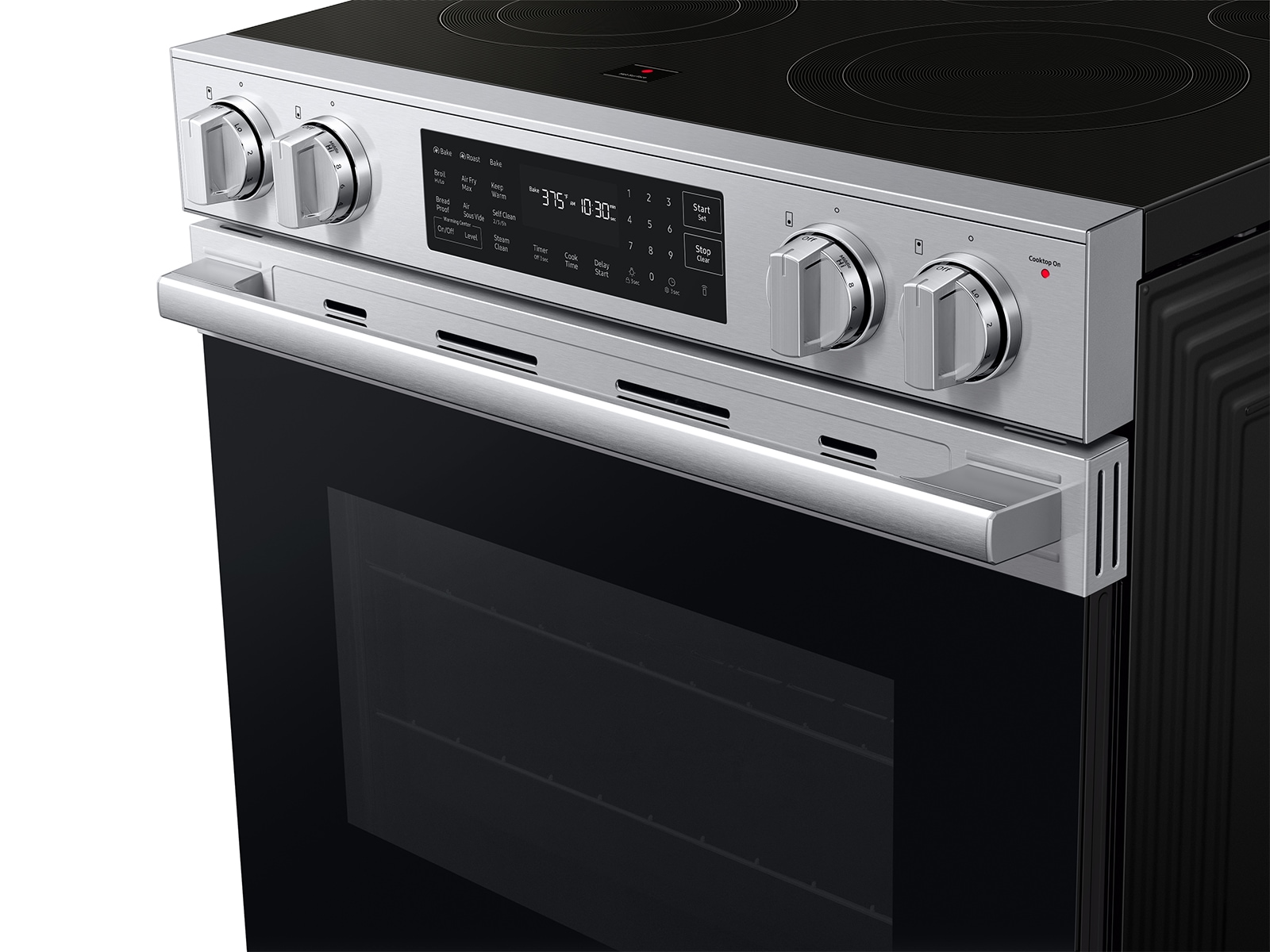 Detail image showing closeup of Bespoke Smart Slide-In Electric Range with No Preheat Air Fry Max and True Convection | Samsung US 