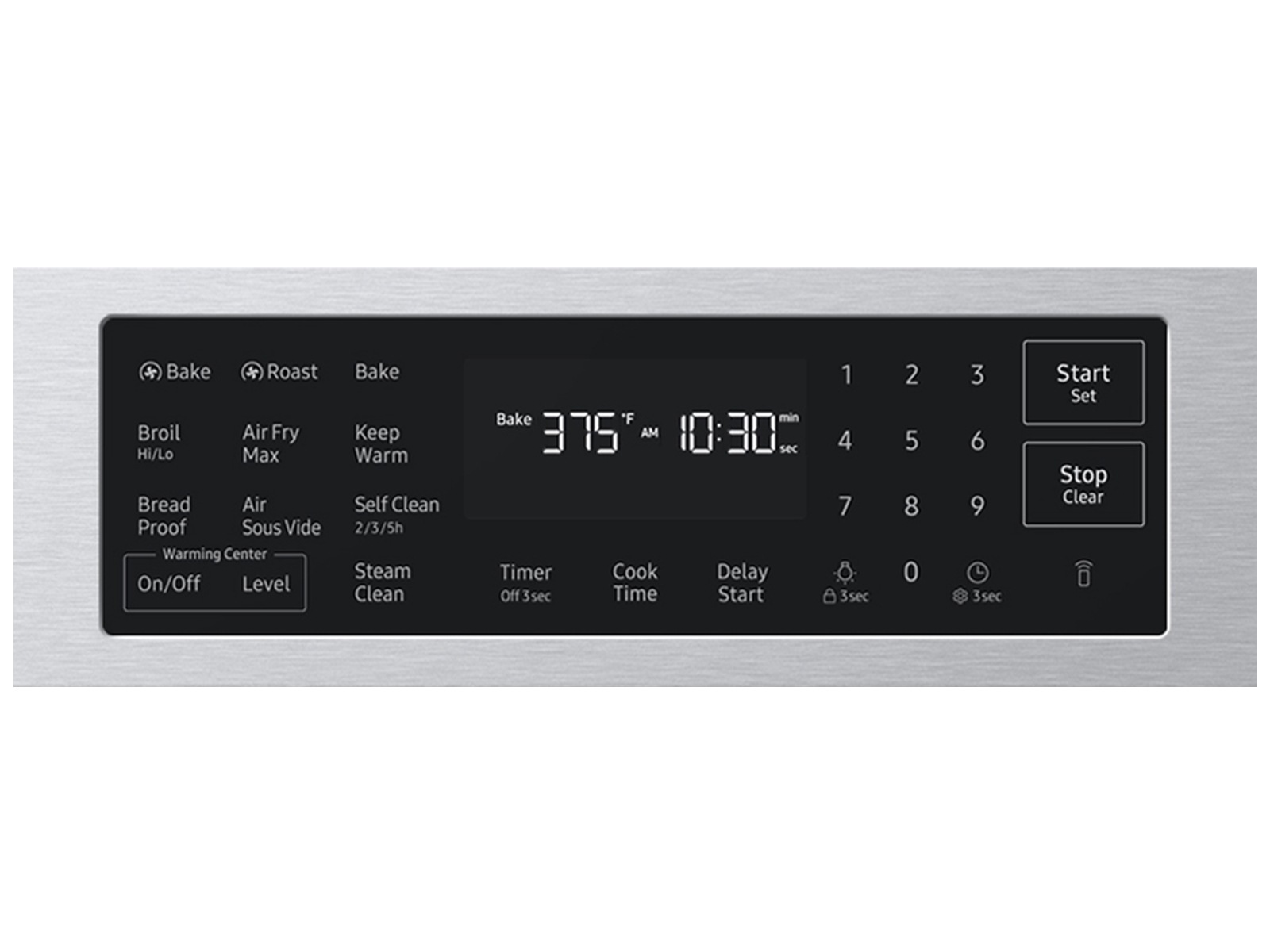 Front control panel on the  Bespoke Smart Slide-In Electric Range with No Preheat Air Fry Max and True Convection | Samsung US