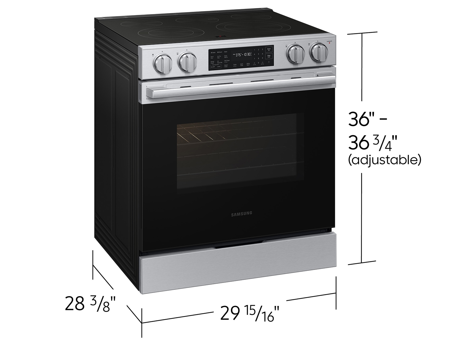 Dimensions of  Bespoke Smart Slide-In Electric Range with No Preheat Air Fry Max and True Convection | Samsung US