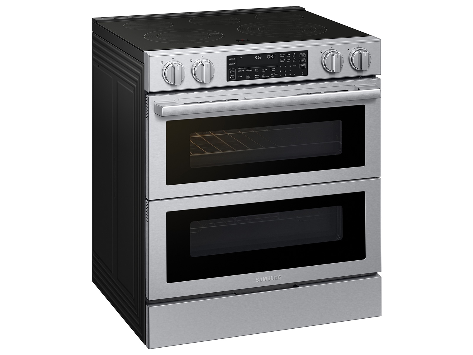 Left Angle View of Bespoke Smart Slide-In Electric Range with Flex Duo™ Oven and Dual True Convection | Samsung US