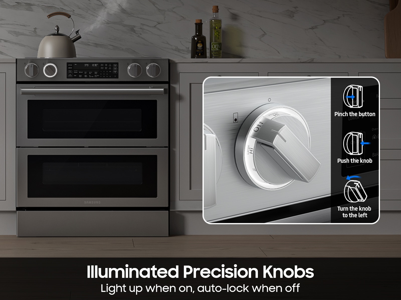 Bespoke Smart Slide-In Electric Range with Flex Duo™ Oven and Dual True Convection | Samsung US featuring Illuminated Knobs