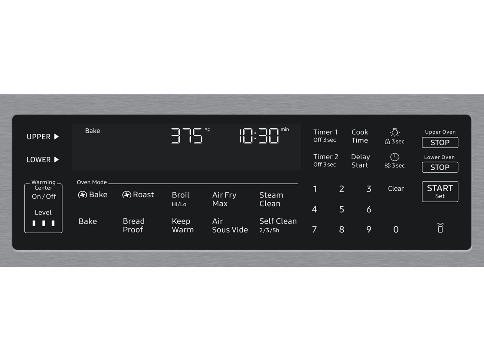Front control panel on the Bespoke Smart Slide-In Electric Range with Flex Duo™ Oven and Dual True Convection | Samsung US