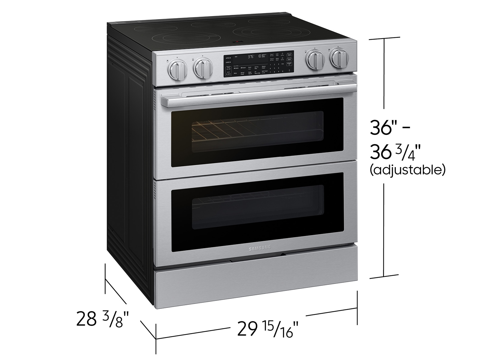 Dimensions of Bespoke Smart Slide-In Electric Range with Flex Duo™ Oven and Dual True Convection | Samsung US